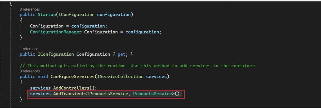 Code method showing ASP.Net Core Web API Dependency Injection