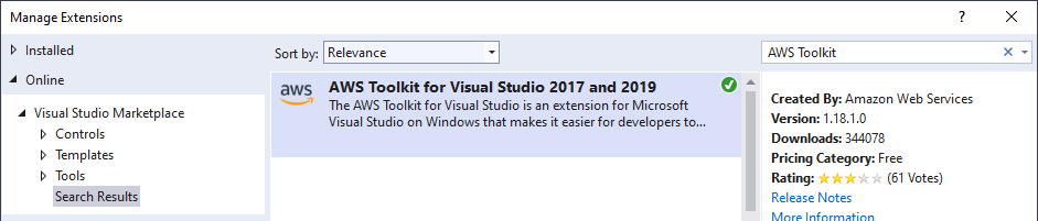 aws toolkit for visual studio 2017 download