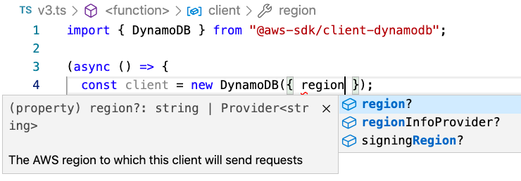 aws dynamodb client configuration js