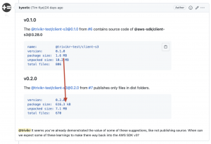 Comment from GitHub user Tim Kye affirming that removing source code reduces publish size.