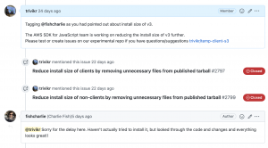 Comment from GitHub user Charlie Fish on experiments to reduce install/publish size look great.