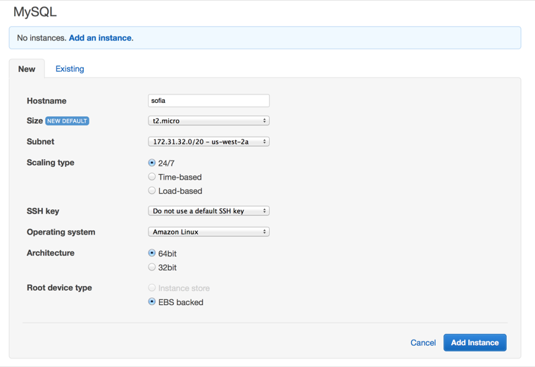 Add MySQL Instance