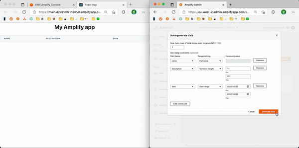 As soon as you click *Generate data*, data should automatically start populating your Amplify app web page.