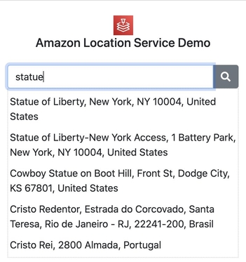 The list of results returned by calling the API, with the first one being “Statue of Liberty, New York, NY 10004, United States