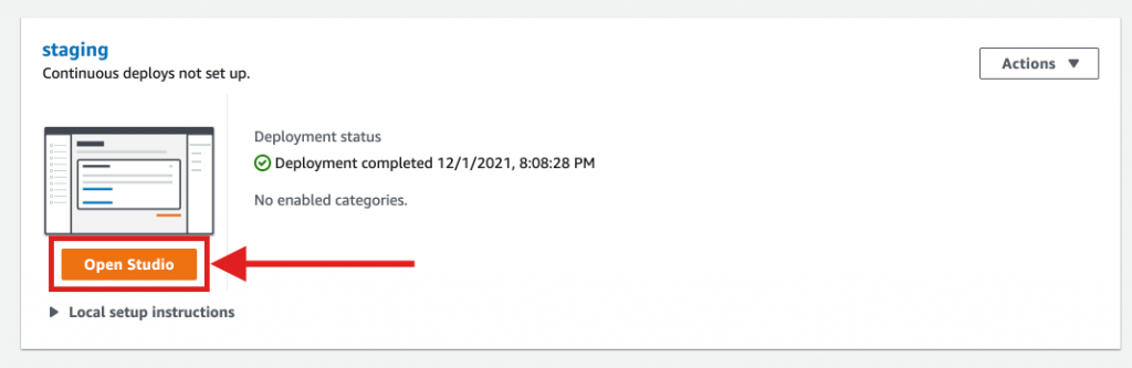 “Open Studio” button on AWS Amplify Console