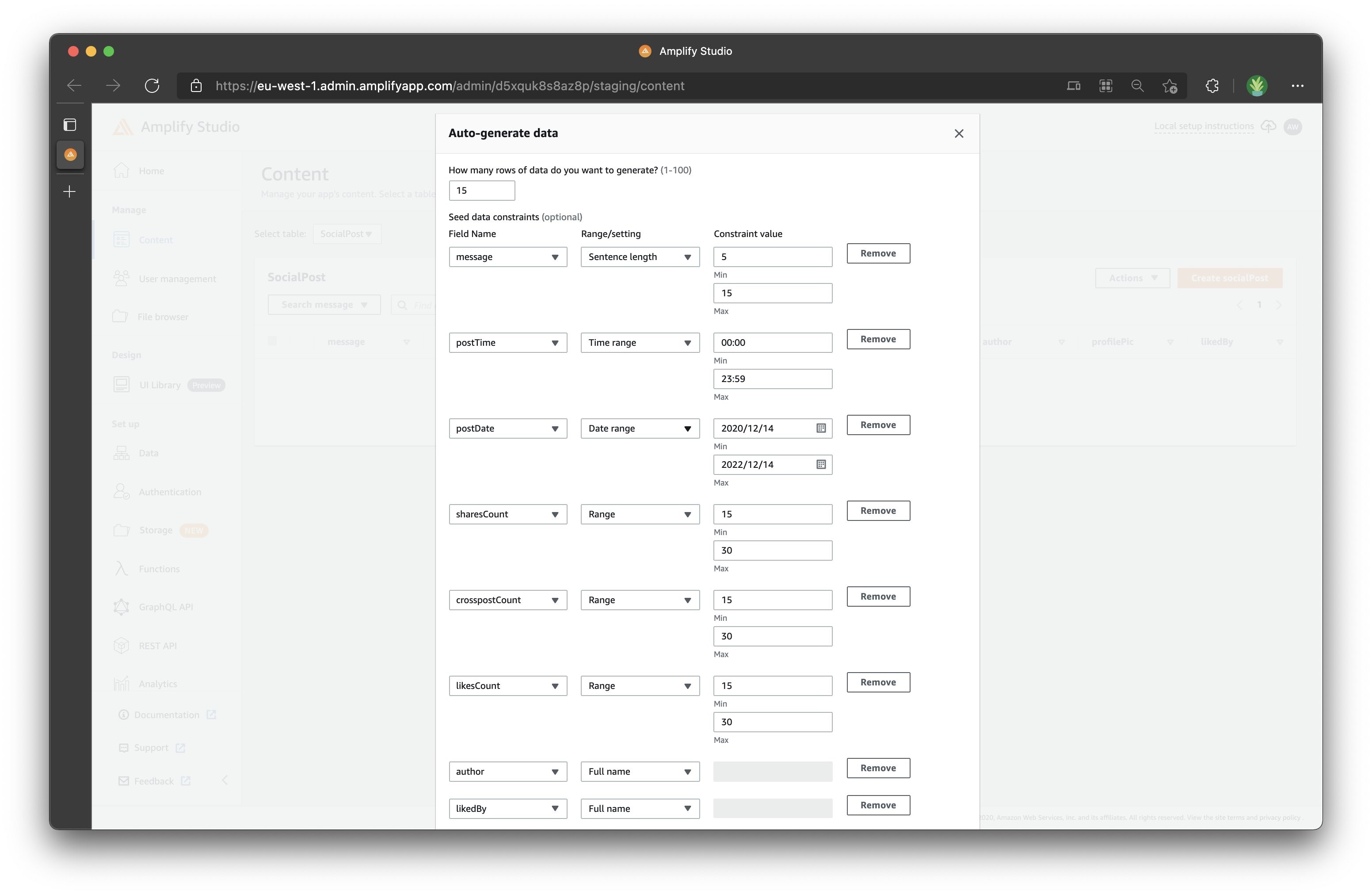 “Auto-generate seed data” dialog box.