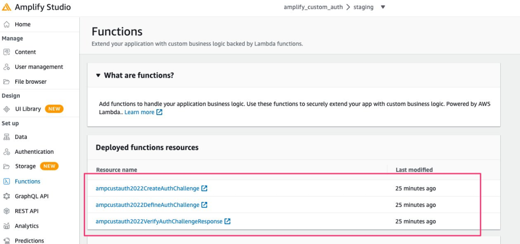 Note the lambda functions on Amplify Studio