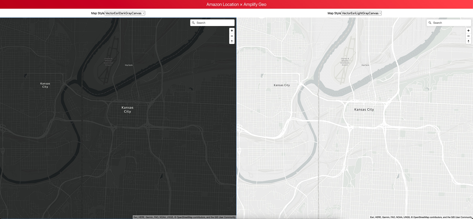 Image showing app comparing Esri Light and Dark styles