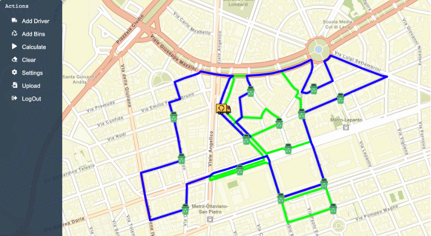 Application Screenshot showing route optimization outcome