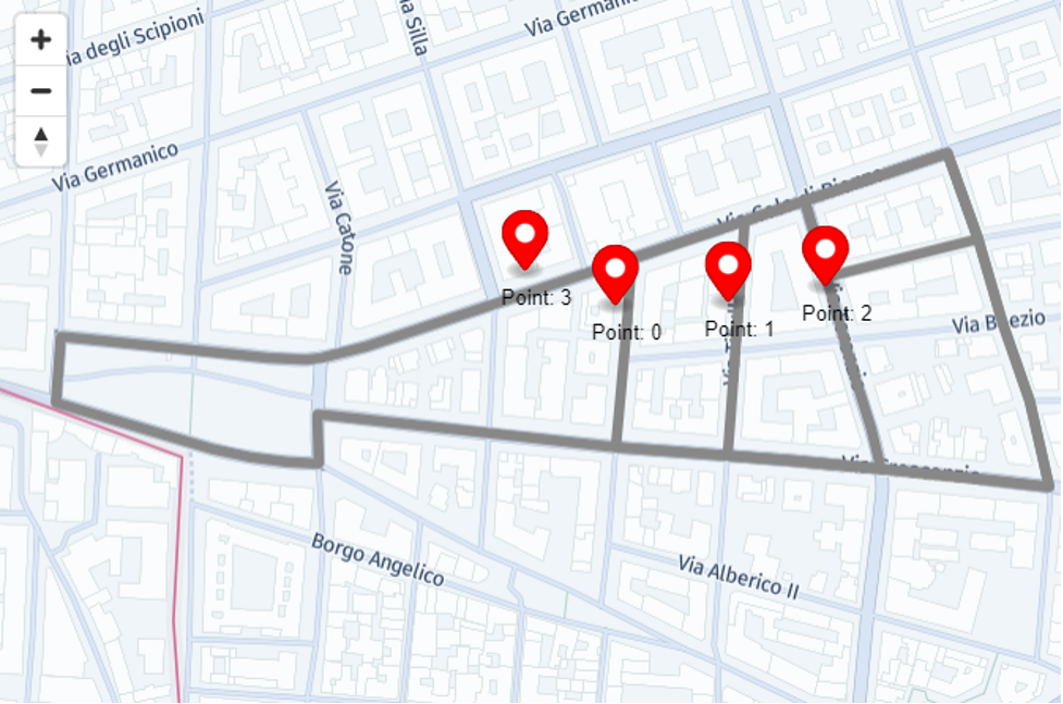 Amazon Location Service Map showing routing optimization output