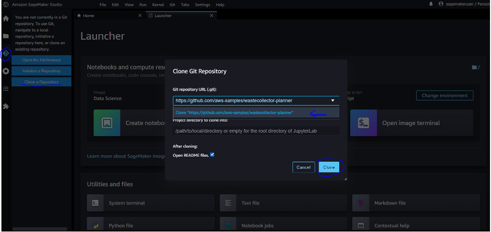Amazon SageMaker Studio cloning github repository