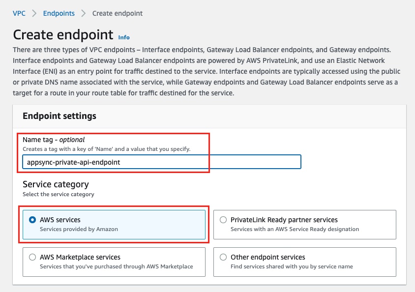 Create VPC endpoint