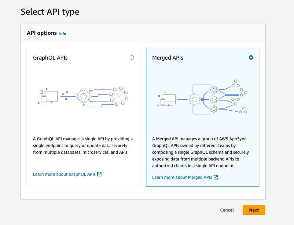 Selection of Merged API in the console