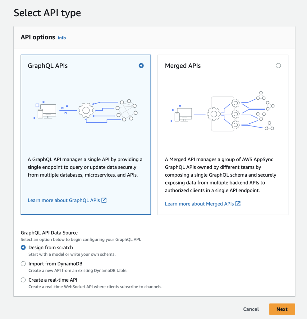 Selection of API Type between GraphQL and MergedAPI in console