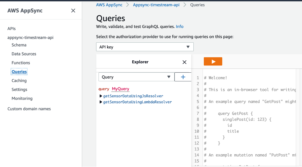 AppSync console queries