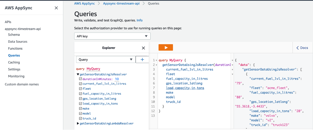 AppSync console queries