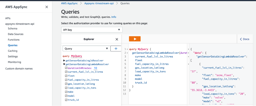 AppSync console queries