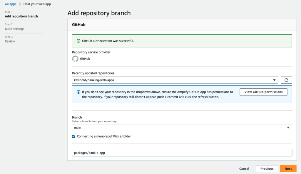 Amplify Hosting Add Branch