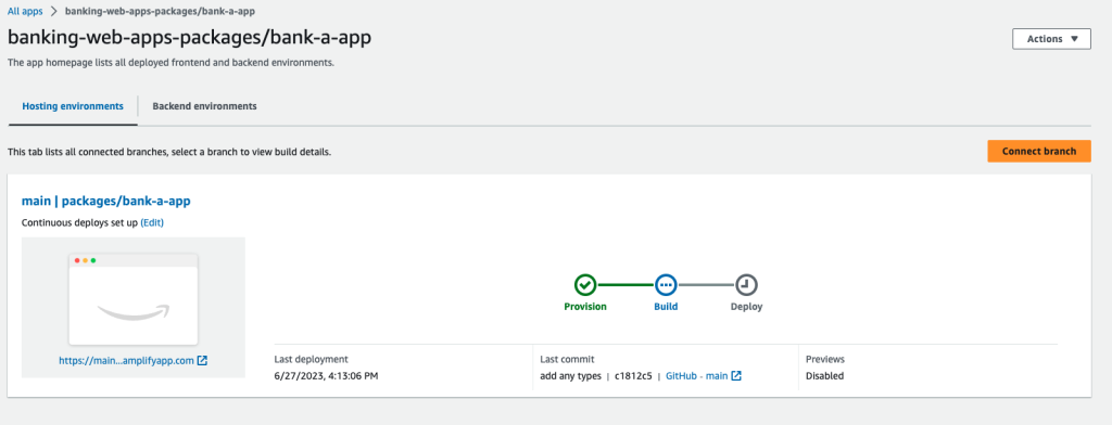 Amplify Hosting Provision