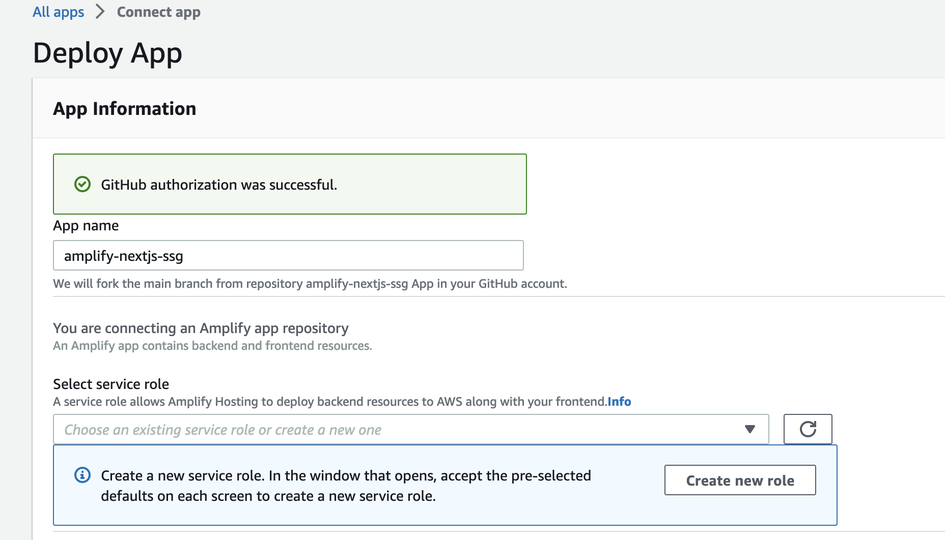 Screenshot of deploying your Github repo to Amplify