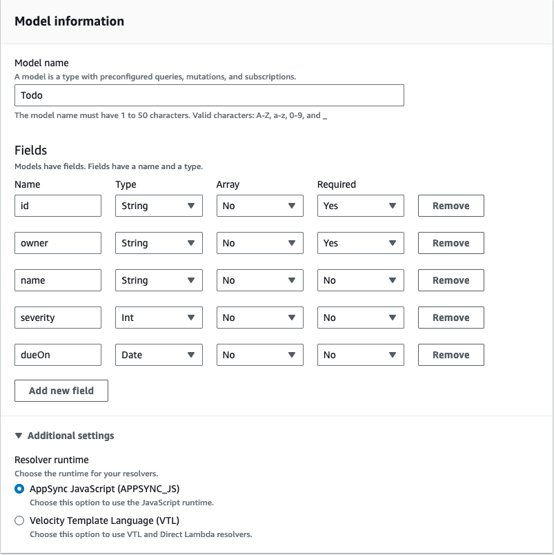 Configure a data model backed by a DynamoDB table