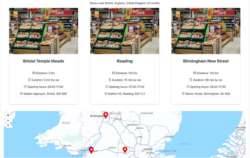 Figure 2: Displaying the list of nearest stores