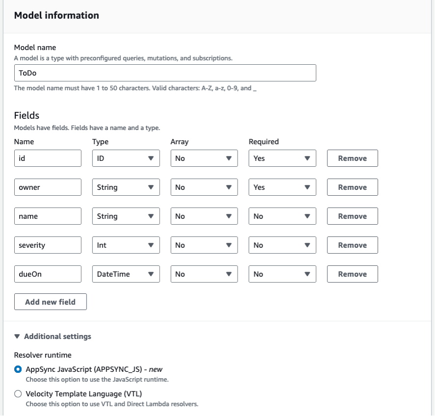 preview of the create API wizard