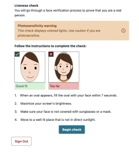 Face check instructions page