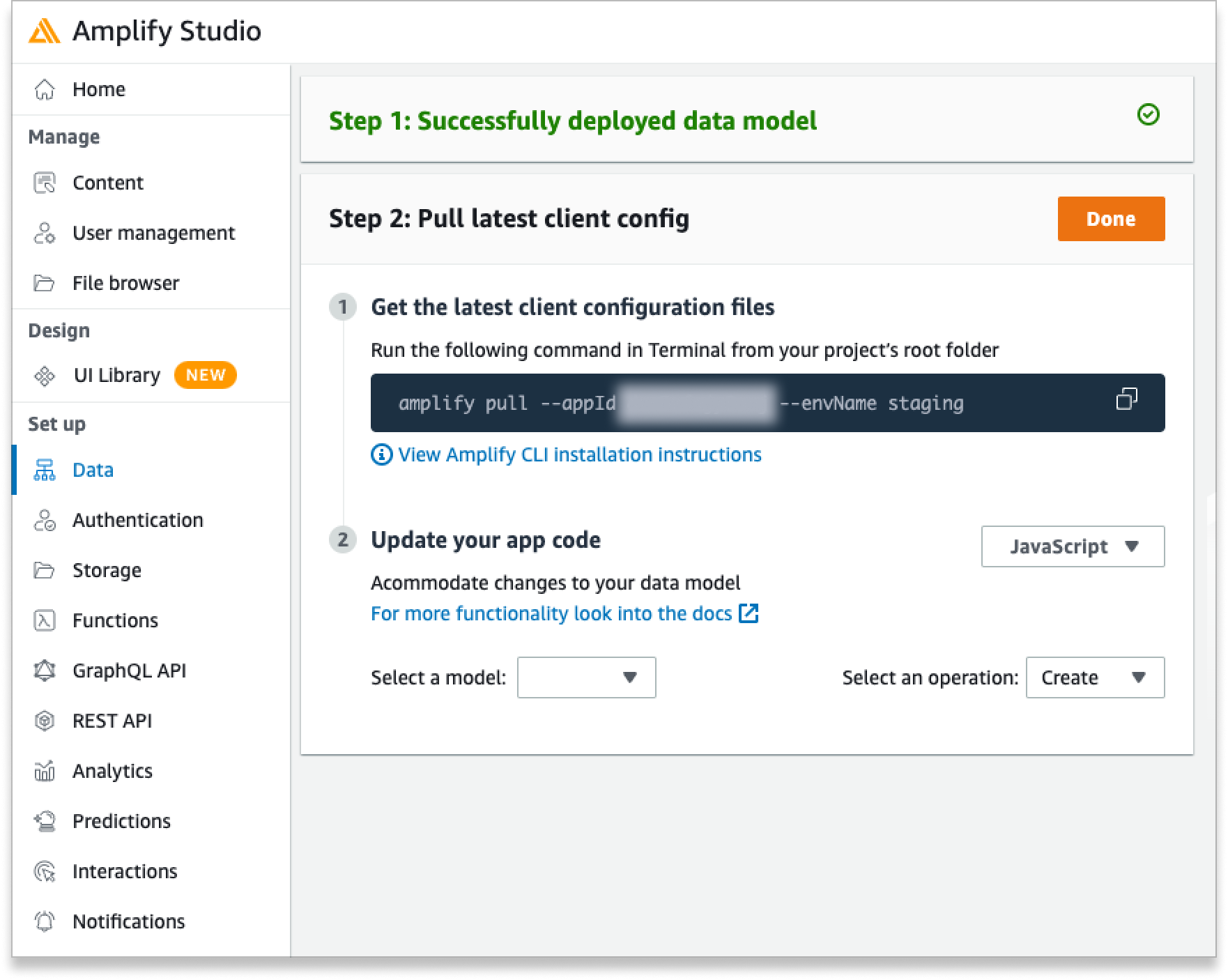 Auto-generated amplify pull command with app ID