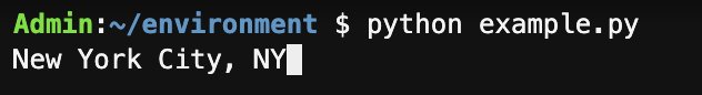 Image showing a command line interface running a Python script with New York City, NY as the entry