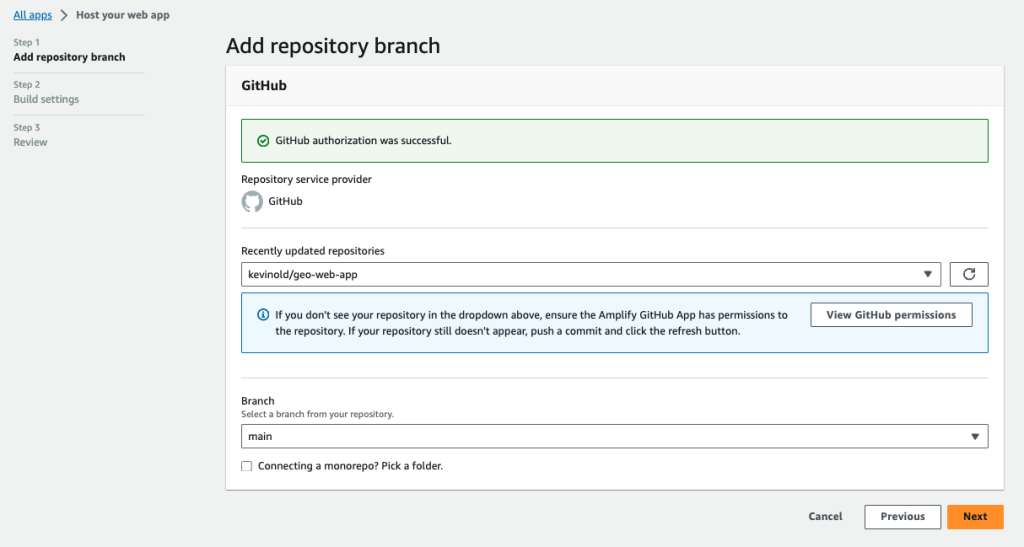 Amplify Hosting Add Repo