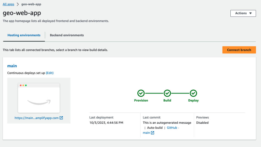 Amplify Hosting Deploy Success