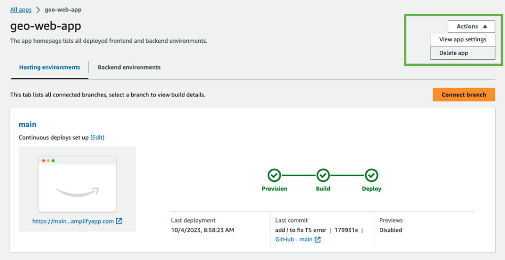 Delete AWS Amplify App