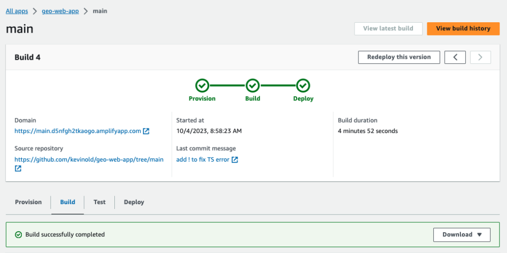 Amplify Hosting Deploy Success