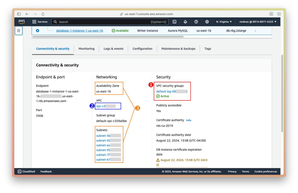 Amazon RDS database instance screenshot