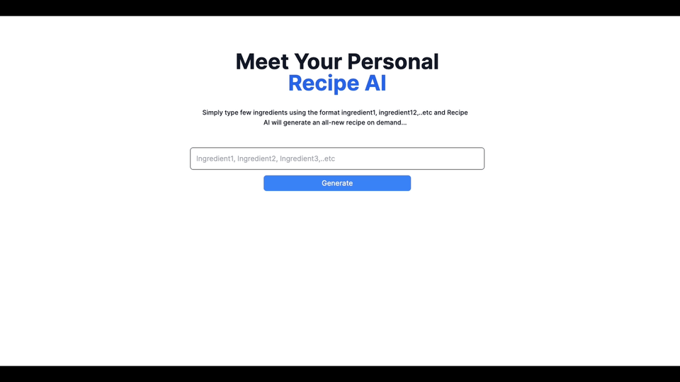 The Recipe AI App running in the browser