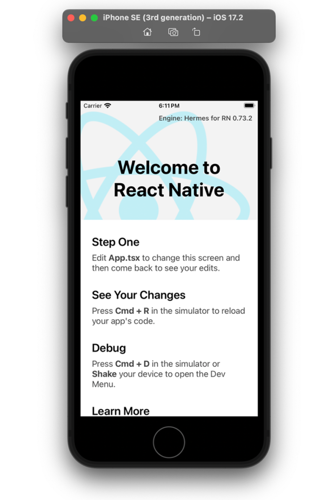 Figure 2: New application running in the iOS Simulator