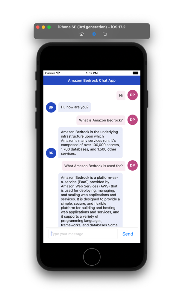 Figure 3: Amazon Bedrock chat application user interface