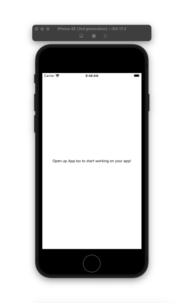 New application running in the iOS Simulator