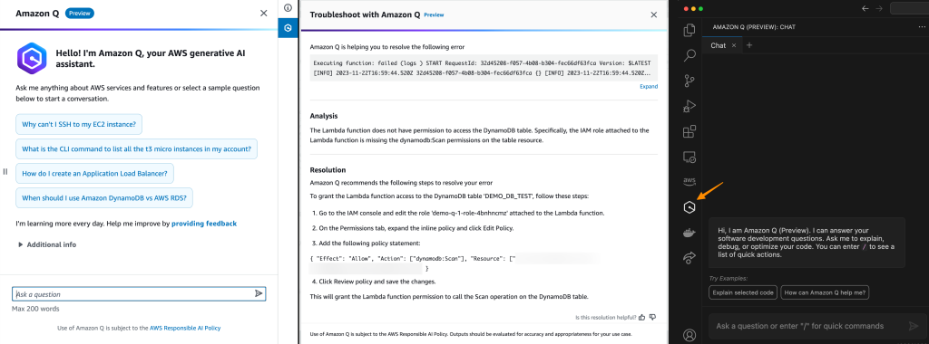 Amazon Q in unterschiedlichen Benutzeroberflächen bei AWS