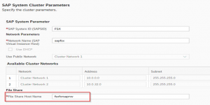 SAP System Cluster Parameters - File Share Hostname