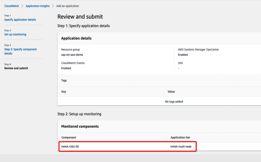 HANA onboarding process in CloudWatch Application Insights