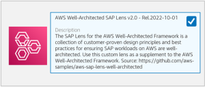 SAP Lens selected in AWS Well-Architected Tool