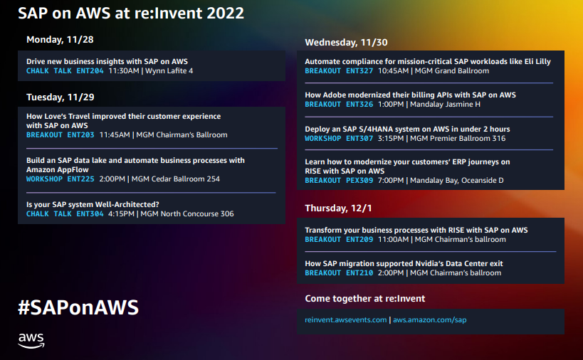 AWS re:Invent 2022 の SAP on AWS チームにご参加ください！ | Amazon