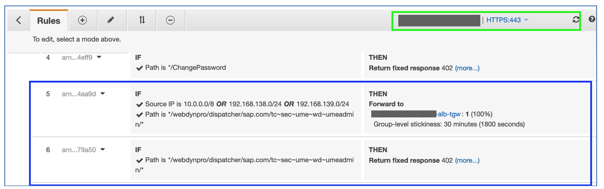 Internal ALB HTTPs listener port configuration