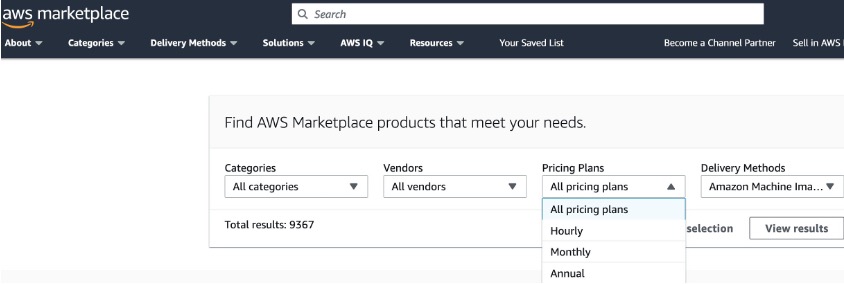 Figure 1: Filter options to find AWS Marketplace AMI products