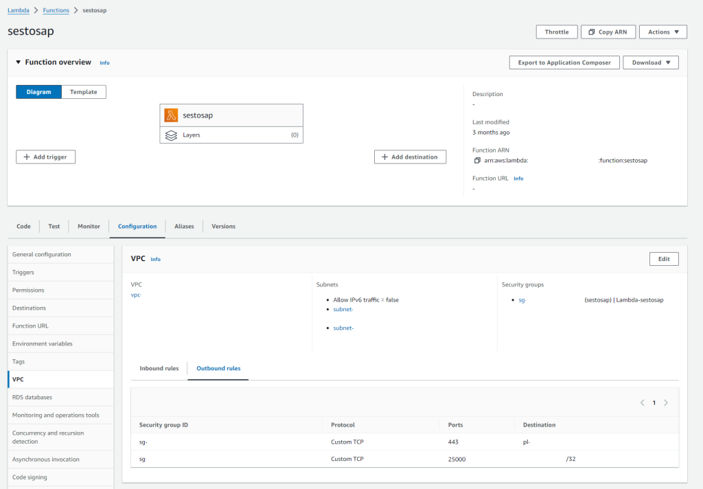  Lambda function VPC settings