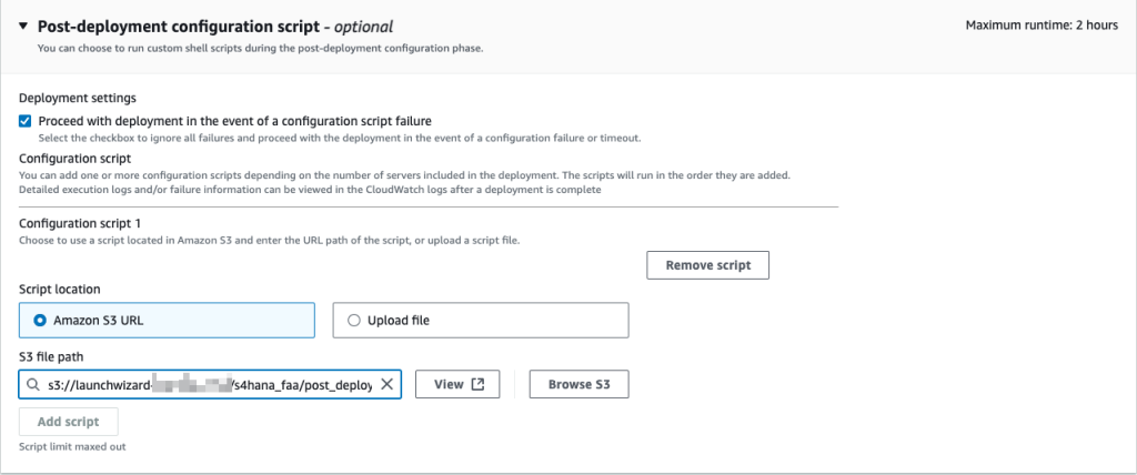 Post-deployment configuration script form