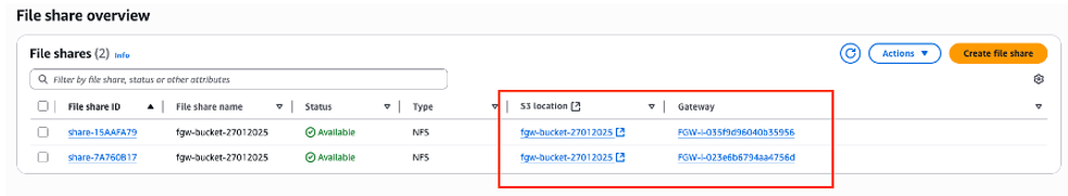 Pointing the S3 File Gateways to the file share