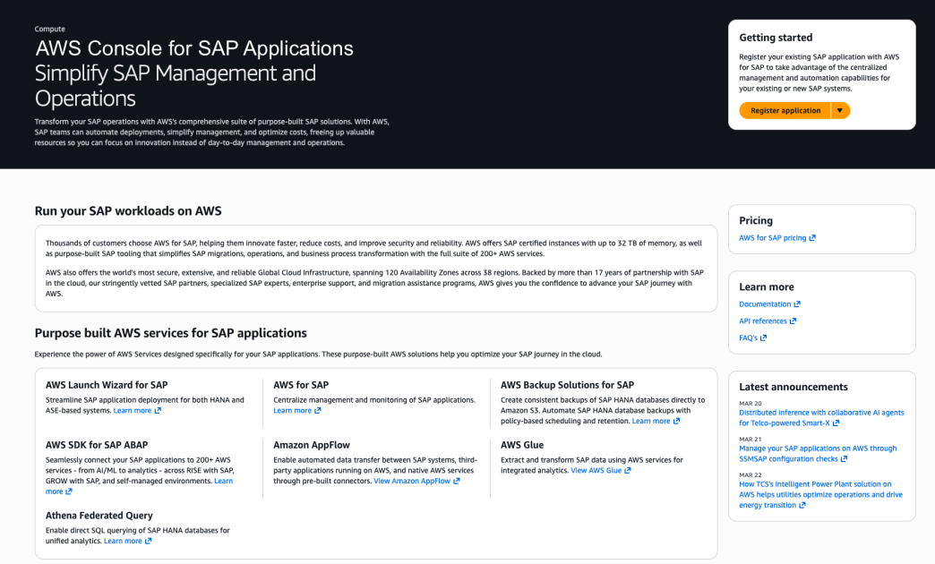 Announcing AWS Console for SAP Applications: a unified experience to register and manage your SAP Applications on AWS